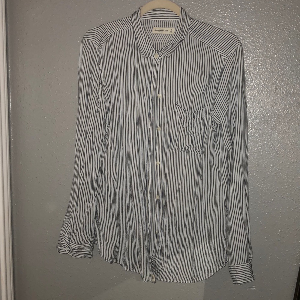 A&F white and blue button down